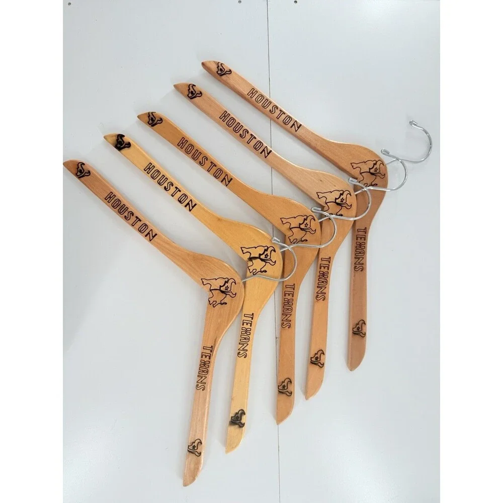 5 Custom personalized wooden hangers featuring the Houston Texans logo and name